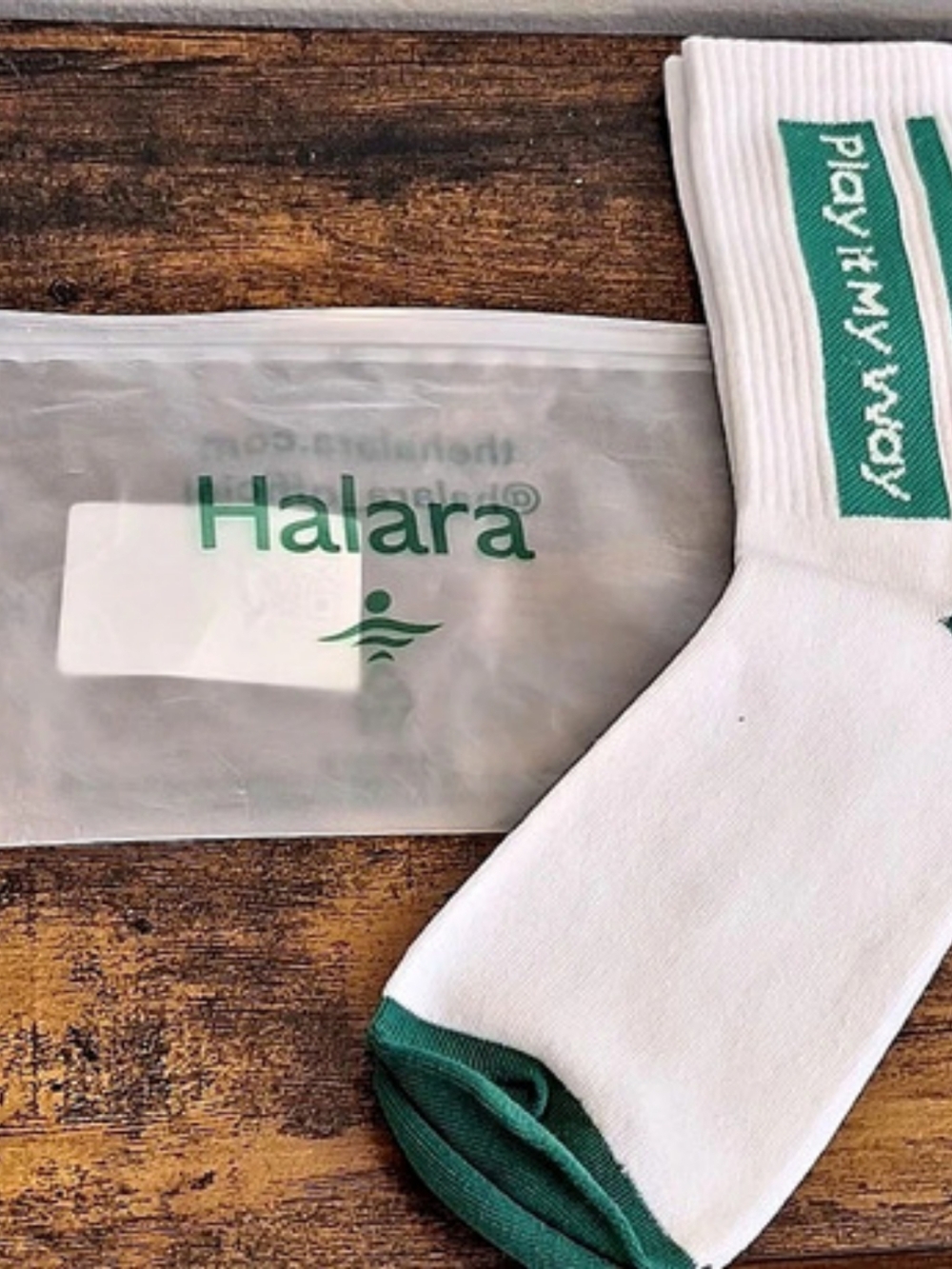 Halara Play It My Way Crew Socks in White & Green One Size